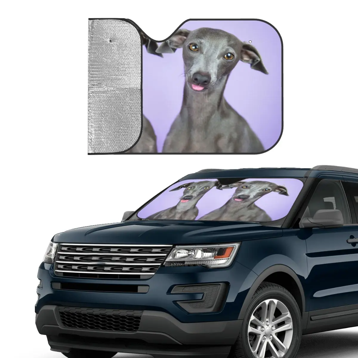 Greyhound Whippet Sighthound Dog Foldable Windshield Sunshade 76x140cm Aluminium Foil Car Sunshade Ice Shield Dust Protection