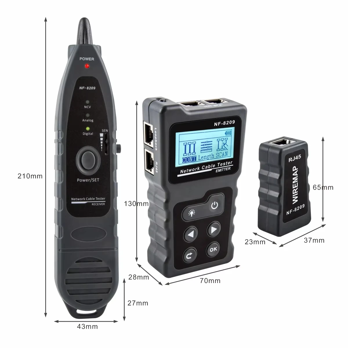 NOYAFA NF-8209 Tester kabli sieciowych Tester mapy przewodów Narzędzia sieciowe Lokalizator kabli Ethernet Sprawdzanie Poe Wyświetlacz LCD Pomiar długości — zdjęcie 7
