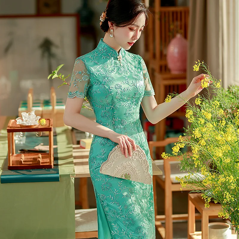 

Cheongsam Tang Suit for Photography Fashionable Wear Evening Dress Catwalk Hip-Wrapped Banquet Bride Chinese Modified Version