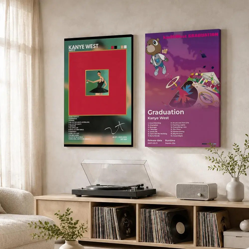 K-Kanye West Rapper Album Framed Wall Painting Wood Canvas Poster For Living Room Bedroom Hallway Office Home Decor Gift