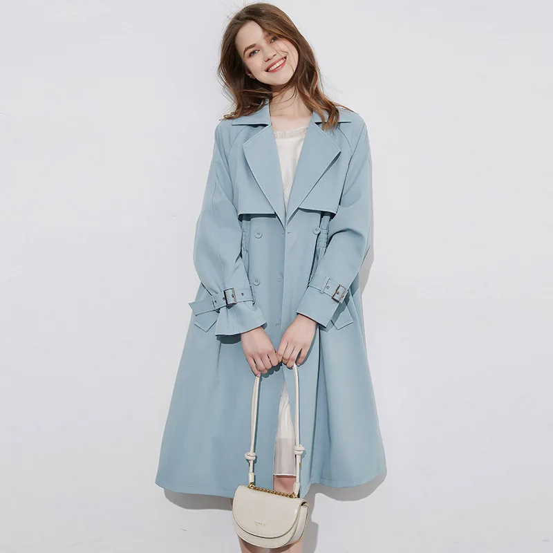 

New Spring Blue Trench Coat Women's Windbreaker Jacket Women's Loose Jacket Mid-length FL1591