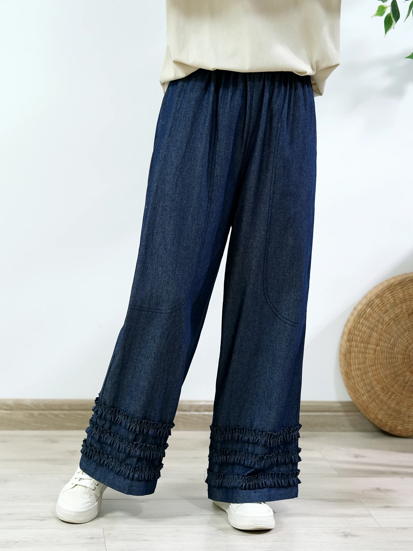 TIYIHAILEY-ワイドレッグロングデニムパンツ、女性用、秋夏カジュアルジーンズ、ポケット付き、レディースパンツ、ウエストゴム、2025