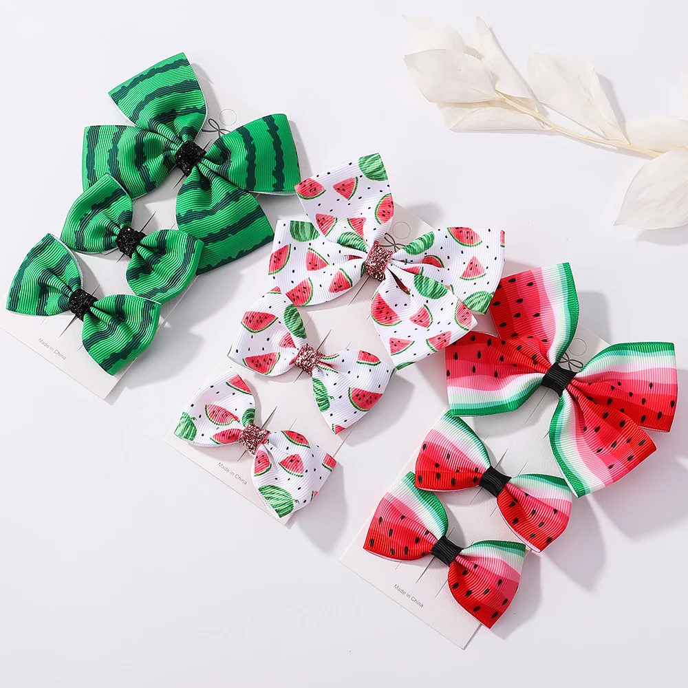 3 Pcs/Set Girls Cute Watermelon Print Bowknot Hair Clip Kids Lovely Colorful Hairpins Headwear Children Summer Hair Accessories