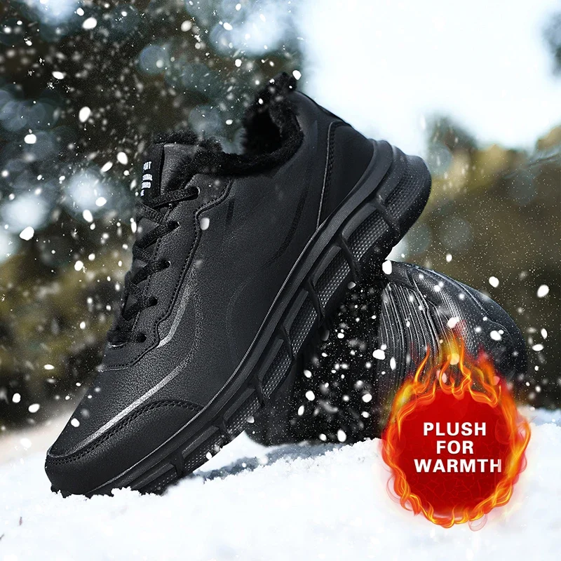 Casual Shoes Men Winter Warm Lightweight Soft Short Plush Cotton Shoes Men Sneakers Waterproof Outdoor Walking Shoes Plus Size