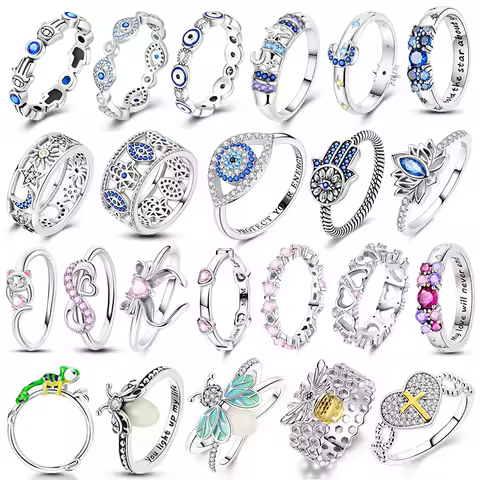 Blue Eyes Ring 925 Silver Original Pink Zircon Stone Chameleon Glow Firefly Rings For Women Finger Jewelry Wedding Party Gift