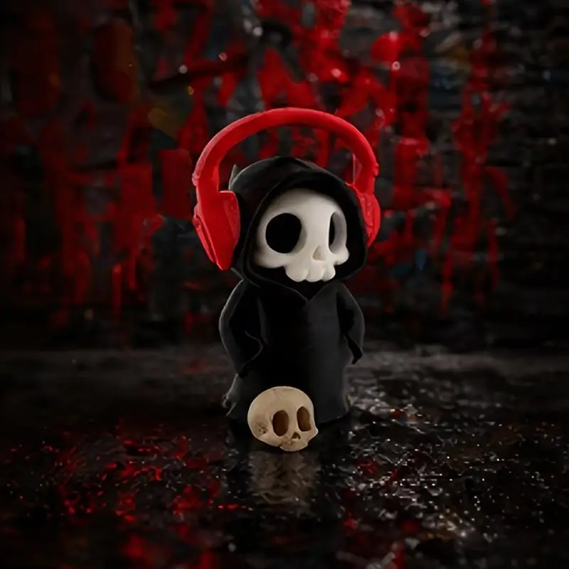 Mini Gothic Grim Reaper Figurine Cute Resin Skeleton Statue Desktop Decor for Office Study Room Gothic Hobbyists Gift