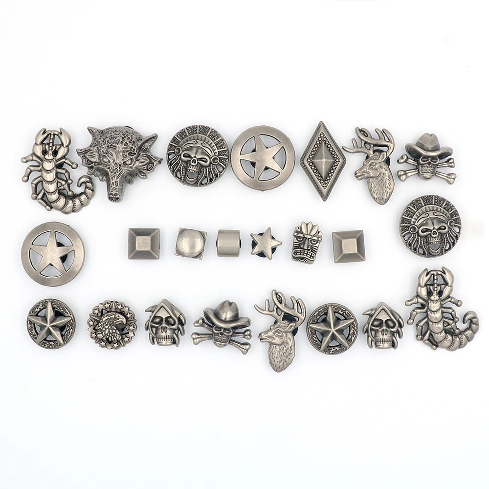 1 Set 15 Pcs Shoe Крокросы Accessories Charm Punk Style Animal Insect Metal Hole Sandals 지비츠 Decorations Circle Square Buckles