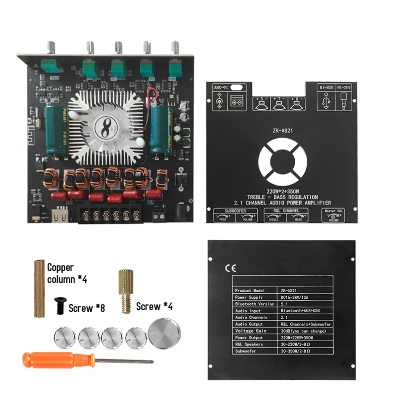 New TPA3255 Bluetooth Digital Amplifier Board ZK-AS21 2.1 Channel Portable Practical Multifunctional Amplifier Board