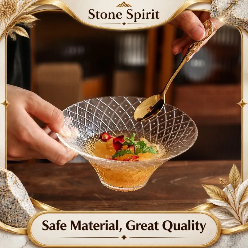 Luxury Glass Fruit Bowl, Crystal Clear Salad Dessert Dish for Home Kitchen, Elegant Serving Bowl for Fruits Soup, Tableware Gift