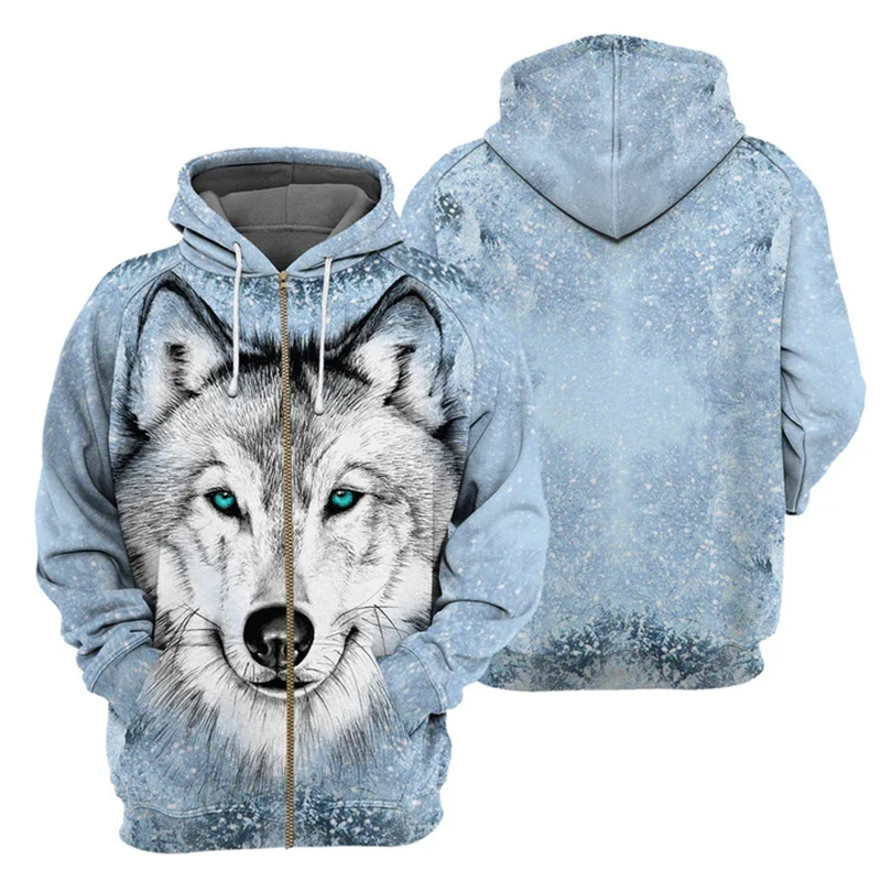 Men Zip Up Hoodies 3D Animals Printing Hoodies Men Tree Frog Wolf Dolphin Bee Graphic Hooded Sweatshirts Casual Long Sleeve Top