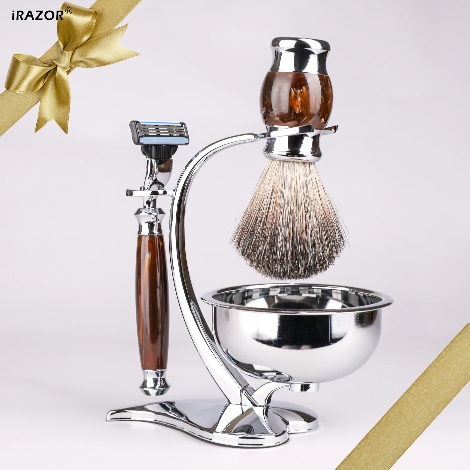 طقم حلاقة رجالي فاخر 4 في 1 من iRAZOR مع حامل وعاء الصابون المغناطيسي وفرشاة الغرير - مجموعة هدايا أدوات العناية بالعيد الميلاد #3