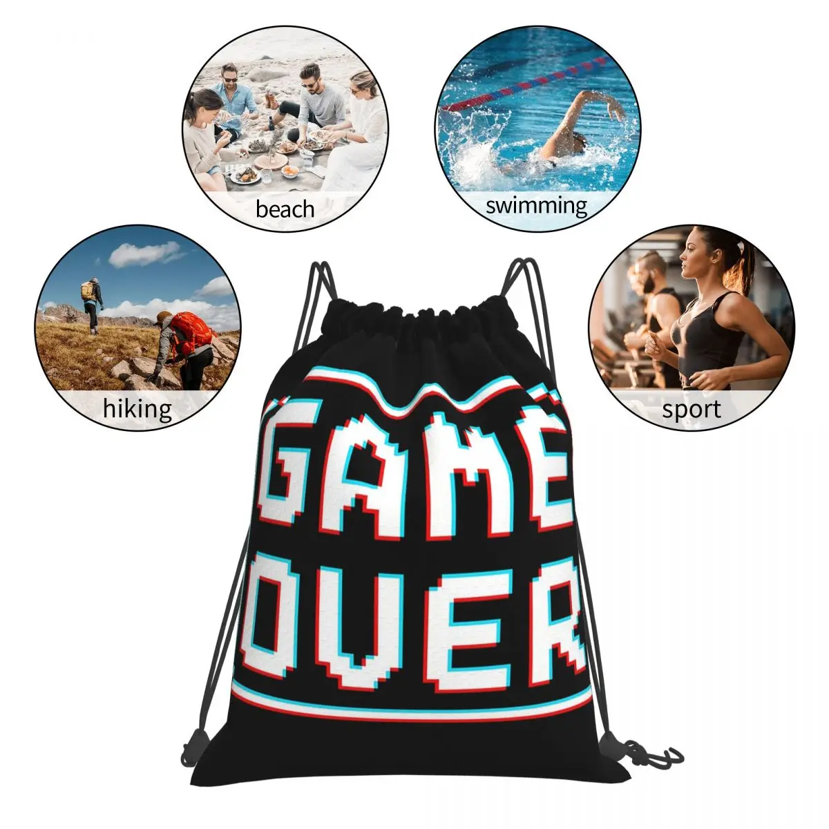 GAME OVER Glitch zaini borse portatili con coulisse borsa con coulisse tasca per articoli vari BookBag per studenti di viaggio