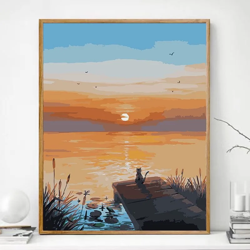 

A-0050 Hand Painted Landscape Oil Painting on Canvas - Mountain Lake Forest Scenery - Wall Art Decor