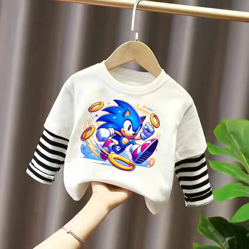 

Boys Long Sleeve T-shirt Sonics Children Anime Printed Tops Autumn Thin Clothes Kids Cartoon Cute Pullover Fashion Casual Shirt