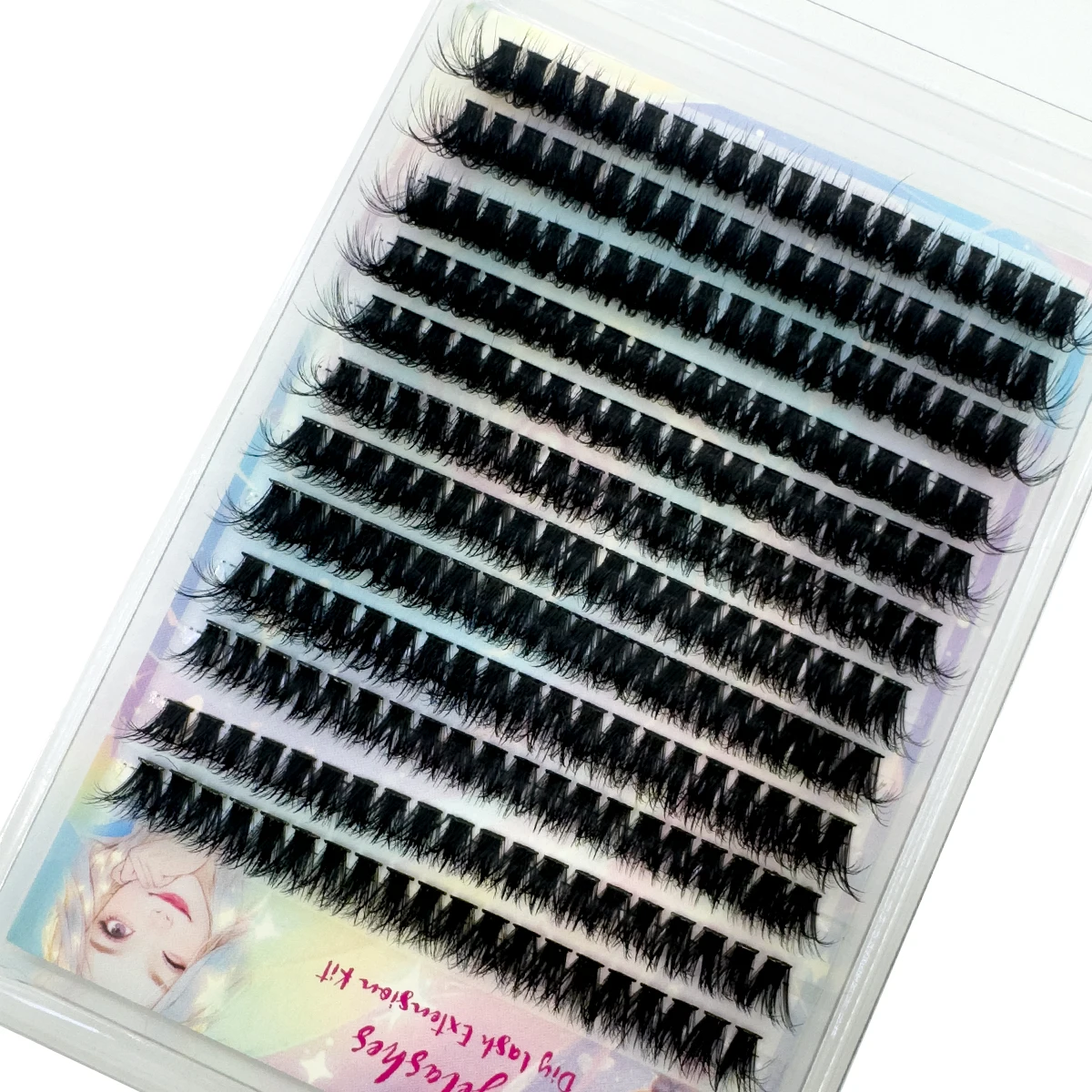 Racimos de pestañas gruesas, 240 ventiladores largos, extensiones de pestañas esponjosas, resistentes al agua, volumen de rizo D, racimos de pestañas 192 Uds. Individuales