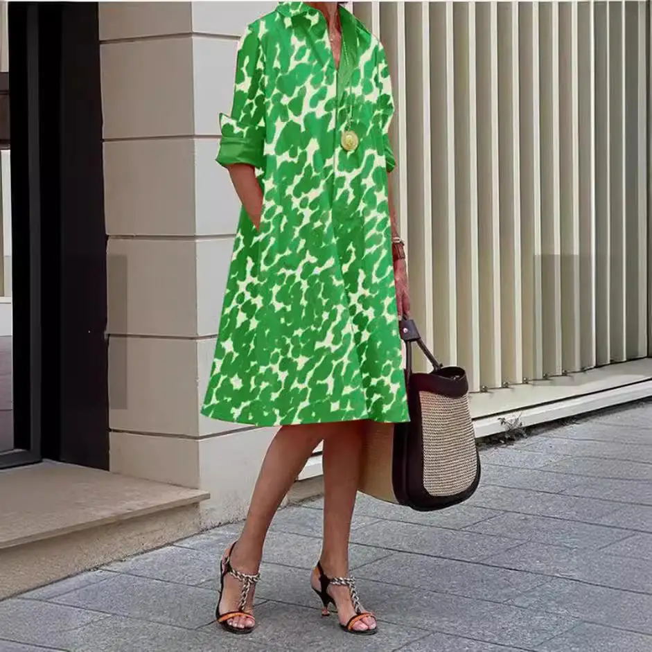 Ele imprimé ket irt Dr femmes a-ligne jupe longue Sve Polyester tissu décontracté vêtements de maison Collection d'hiver