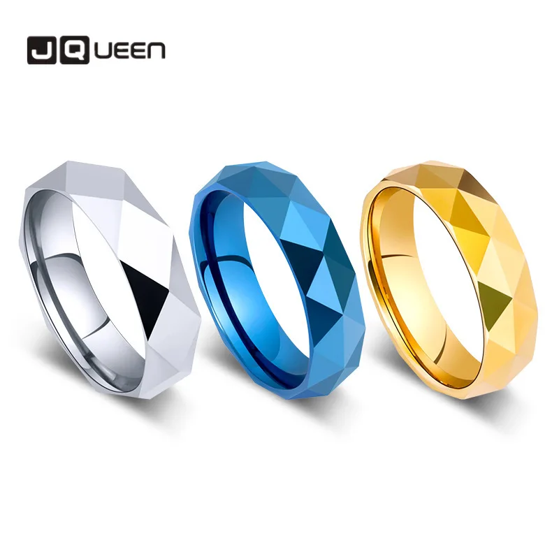 JQUEEN Men's 6mm Tungsten Carbide Ring Wedding Band Multi-Faceted High Polished Domed Comfort Fit Size 6-11