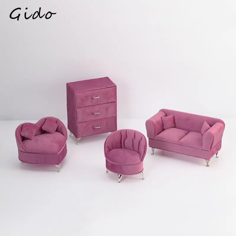 

Simulation Furniture Cabinet Sofa Ornaments Box Solid Color Flannelette Ornaments Storage Box with Mirror Jewelry Box