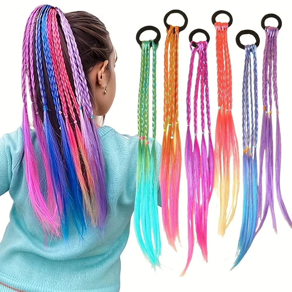 6 Pieces Multi-Color Bohemian Style Sweet Wig Braid Hair Ties for Girls - Assorted Colors