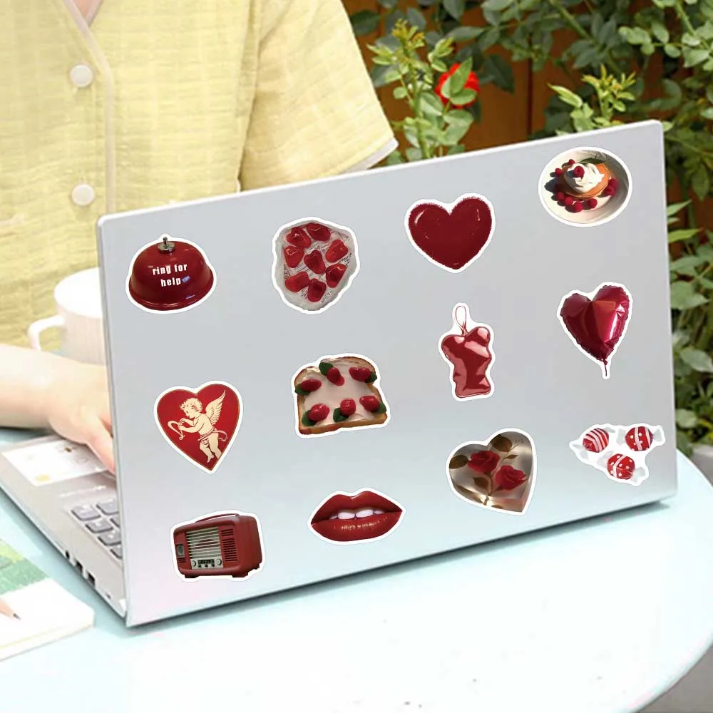 50pcs INS Style Vintage Red Simple Stickers Aesthetic DIY Decals Water Bottle Laptop Luggage Fridge Scrapbook Diary Stickers