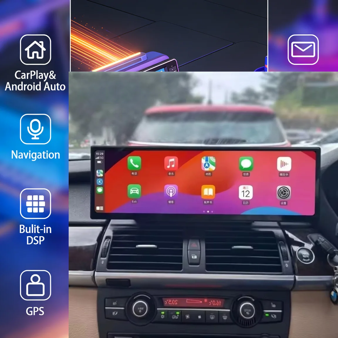 Android 14 para BMW X5 E70 X6 E71 2007 2008-2018, Carplay Inalámbrico, Android Auto, Reproductor Multimedia para Auto, Navegación, Sistemas Inteligentes para Auto