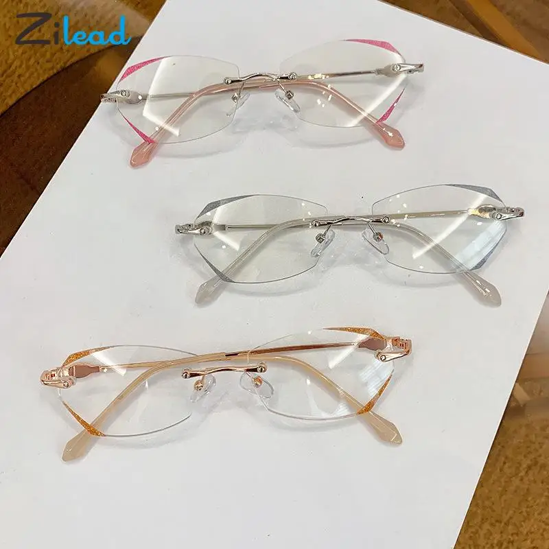 

Zilead 0-1-1.5-2-2.5...-5 Framless Myopia Glasses Women Men Rimless Diamond-cut Anti Blue Light Nearsighted Reading Eyeglasses