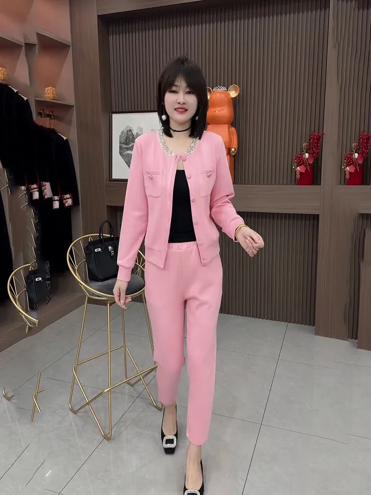 

Small Fragrant Style Fashion Women Autumn 2025 New Sparkling Collar Slimming Coat High Waist Small Leg Pants 2Piece Set