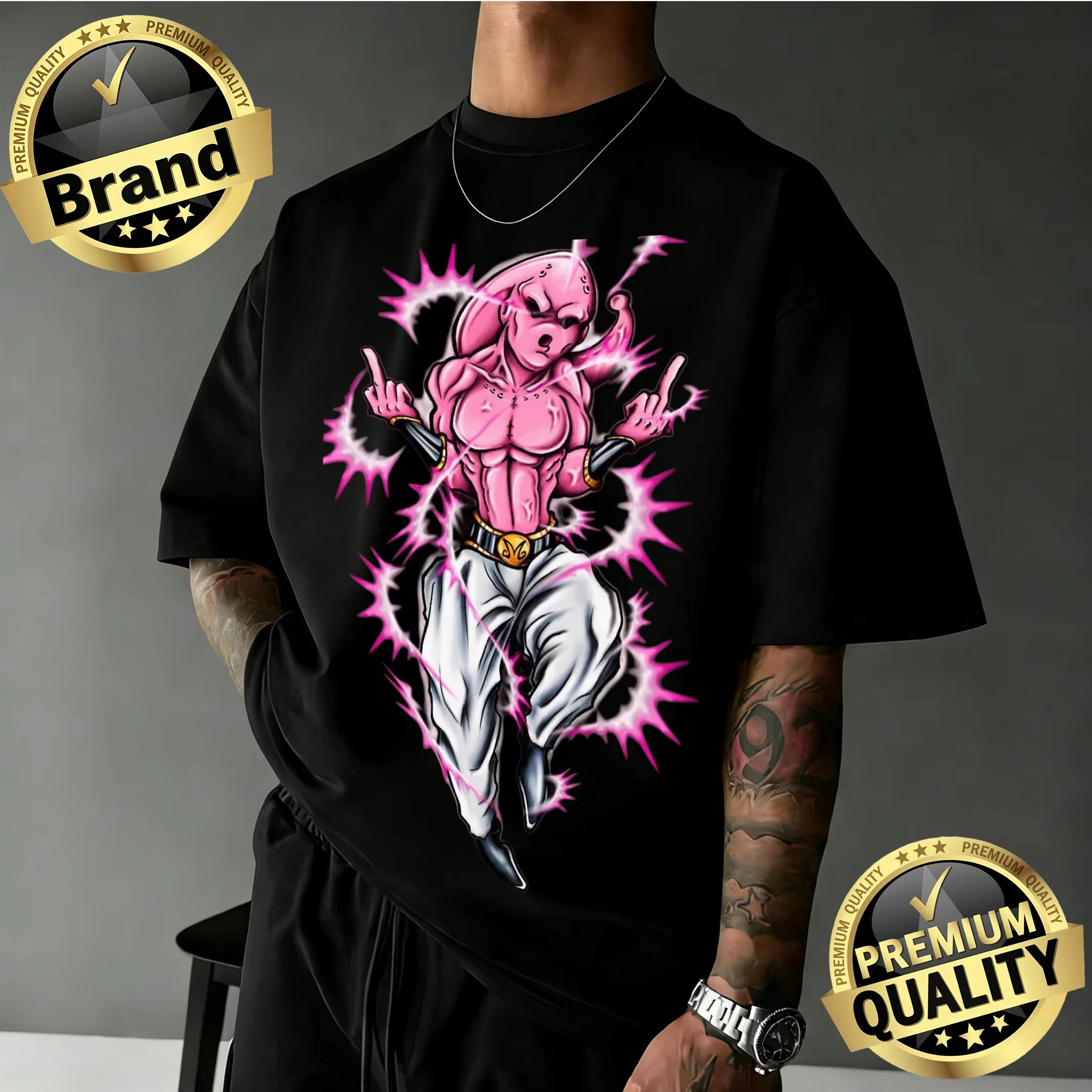 Camiseta Oversize de Verano 2026 Dragon Ball Majin Buu Evil Form con Estampado Gráfico Retro Nostalgia, Algodón Casual Familiar Y2K