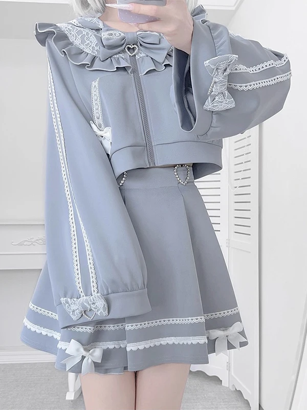 

Новинка 2026 года, комплект из двух предметов Blue Sweet Girl Sle, японское производство Quanti Production, школьная юбка, верхняя одежда