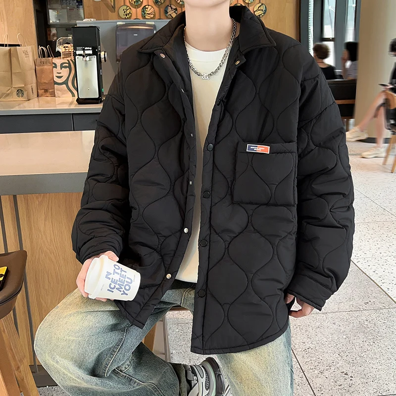 

Men's Diamond Pattern down Cotton Jaet Thi Warm Winter Coat American Sle Lightweight Coat Trendy Casual Loose Fit