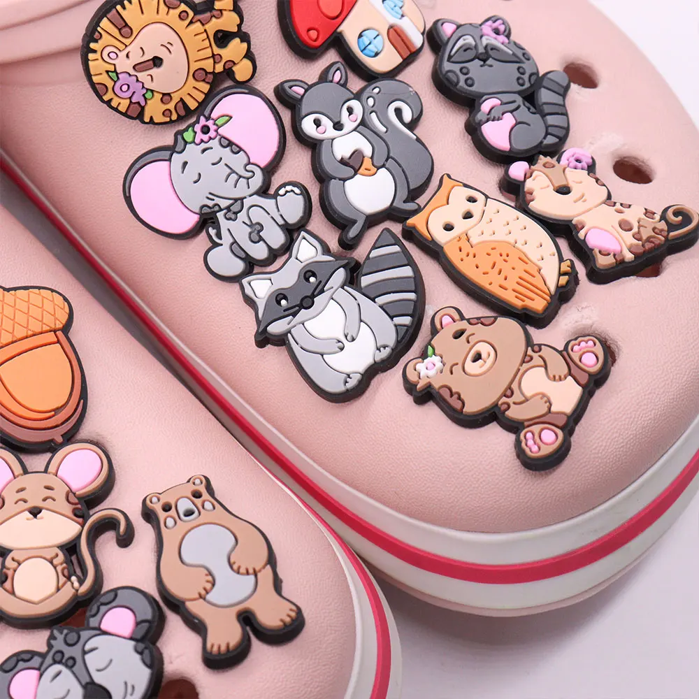 New Arrival 1-18pcs Shoe Charms Elephant Lion Hedgehog Monkey Bear Accessories PVC Shoes Decoration For Wristbands Kids Gift