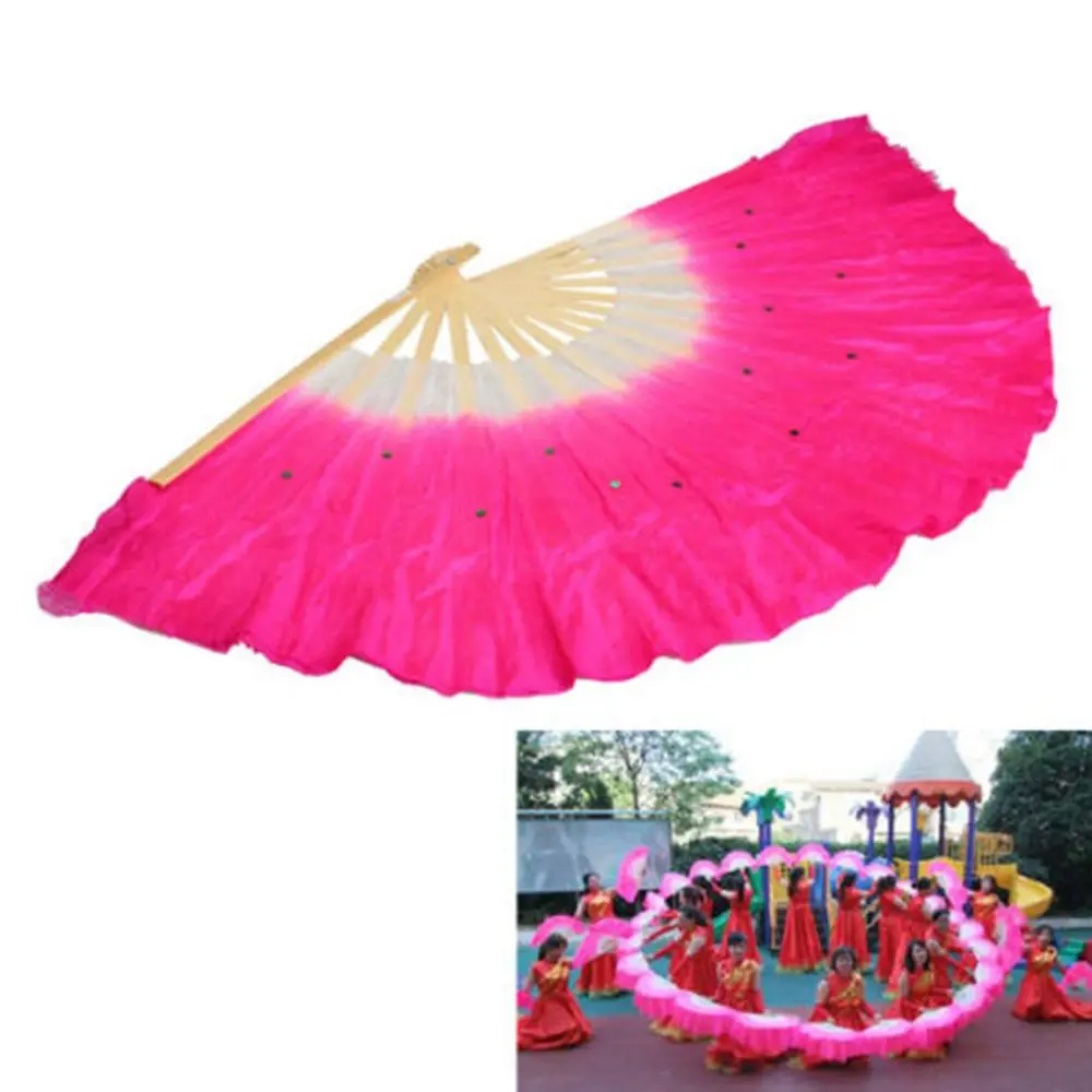 1Pcs Rose Silk Veil Fan Beautiful Chinese Folk Art Half Circle Silk Bamboo Fan Useful Yangko Dance Fan Party Supplies