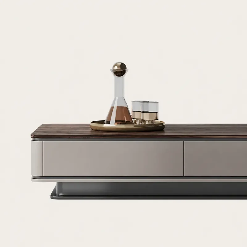 Italian Light Luxury Walnut Coffee Table Rectangular Natural Marble Top High End Living Room Furniture Modern Minimalist