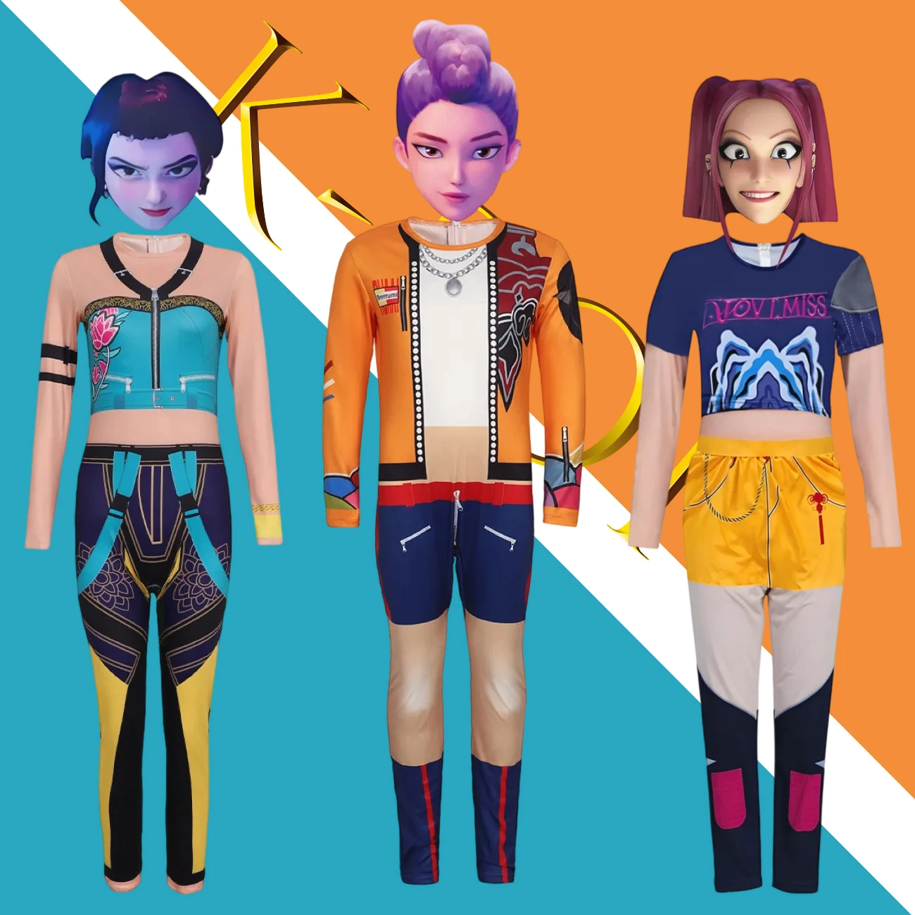 

Kids K-Pop Demon Hunters Mira Rumi Zoey Cosplay Costume Girls Uniform Halloween Party 3D Printed Dress Up Party Suits