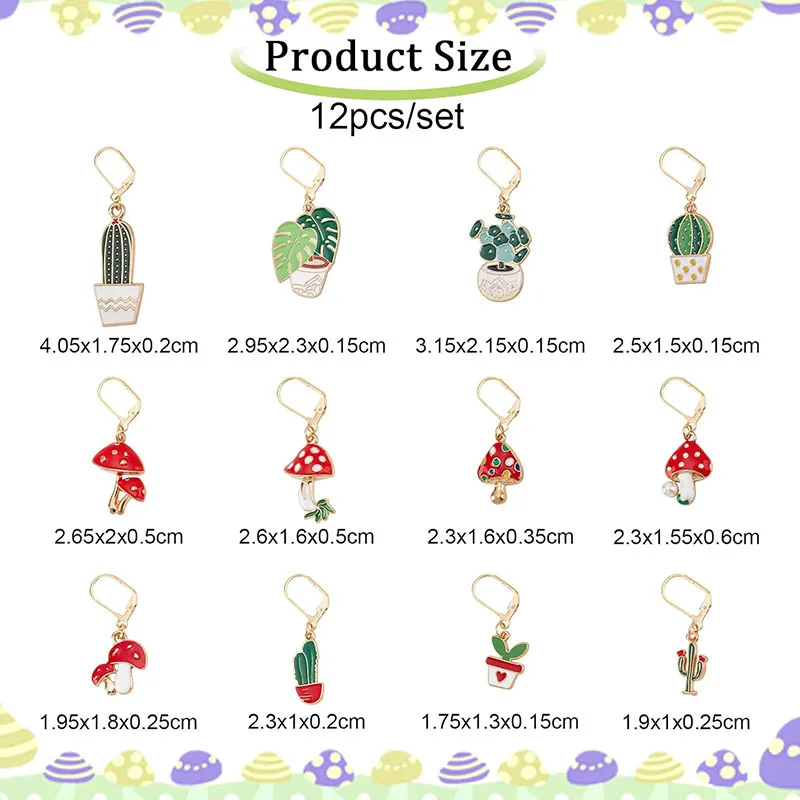 12 Pcs Plant Stitch Markers, Cactus Leaf Mushroom Alloy Enamel Crochet Stitch Marker Charms Locking for Knitting  Weaving