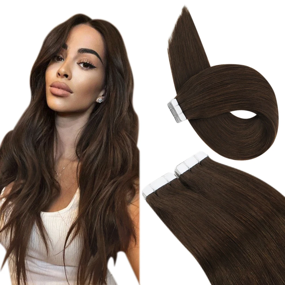 Ugeat Tape in Echthaar Exten sinos für Frauen Einfarbiges Tape in Haar Exten sinos Echthaar für lange Größe 26-28 Zoll 20p/40p 3