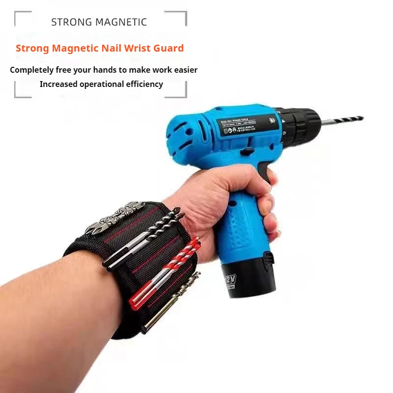 Portable Magnetic Tool Bag Wristband Woodwork Electrician Wrist Tool Belt with Telescopic Pick Up Tool for Screw Nail Nut Bolt