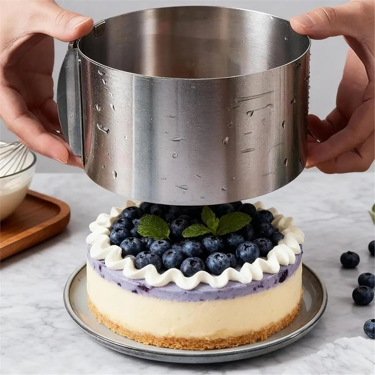 Light Weight Set of 3 Cake Rings Adjustable,High 6 cm 8 cm 15 cm,Baking Frame with Scale and Mounting Clips for Baking (16-30 cm