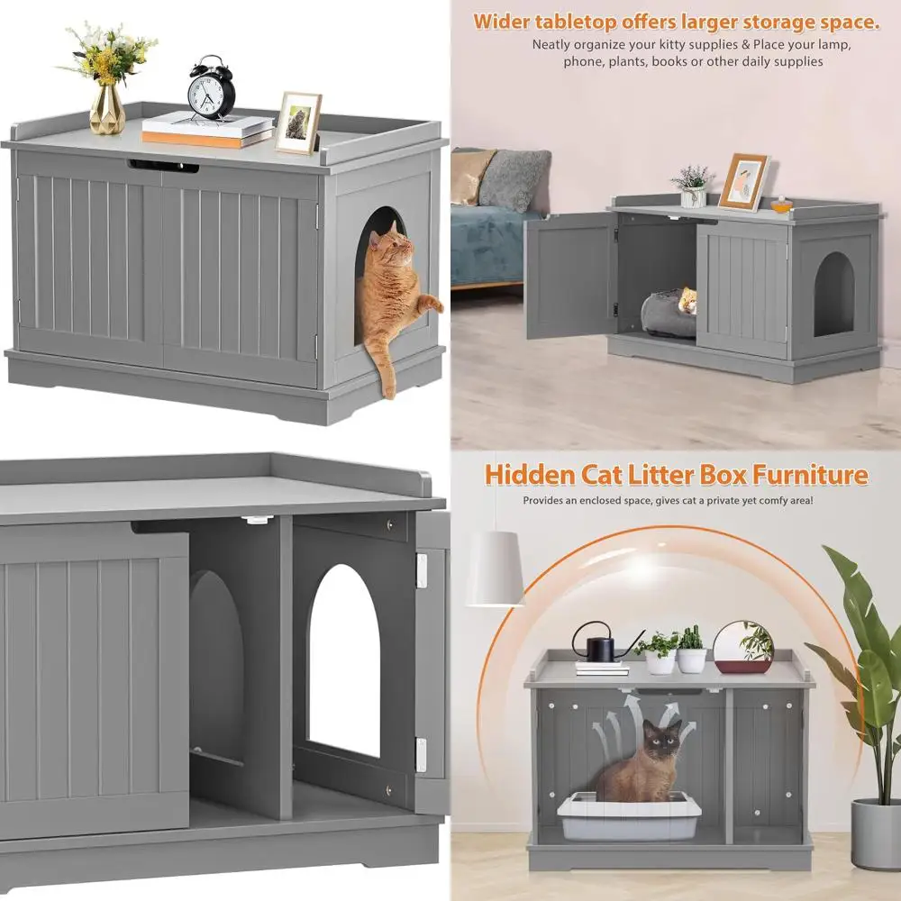 

Grey Cat Litter Box Cover - Furniture Nightstand Design
