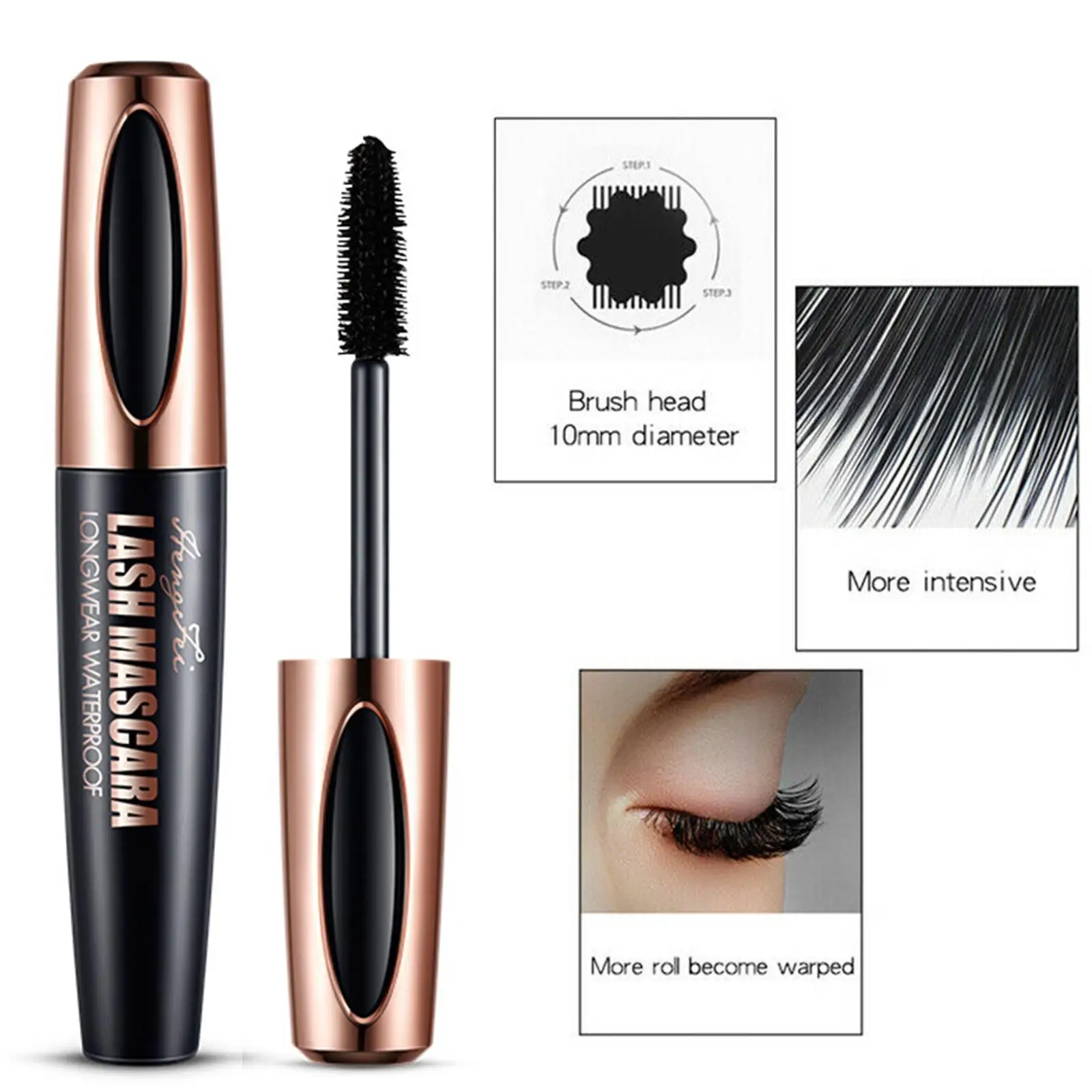 InjFiber-Mascara 4D imperméable et facile à sécher, cils naturels, longs, cosmétiques, maquillage noir, optique douce