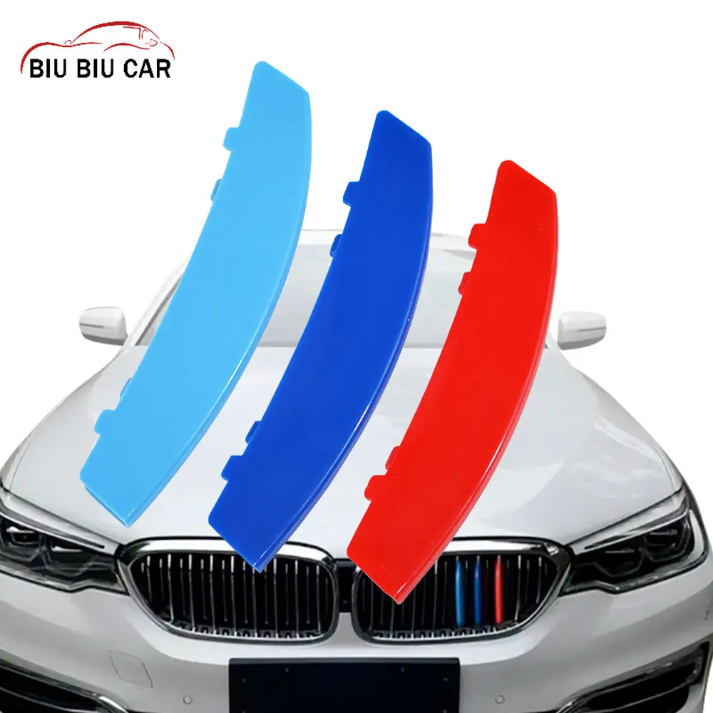 

3D Tricolor Strip Grid Cover Car Grille Trim Sport Strips Buckle Cover Buckle For BMW 5 Series E60 E61 2004-2010