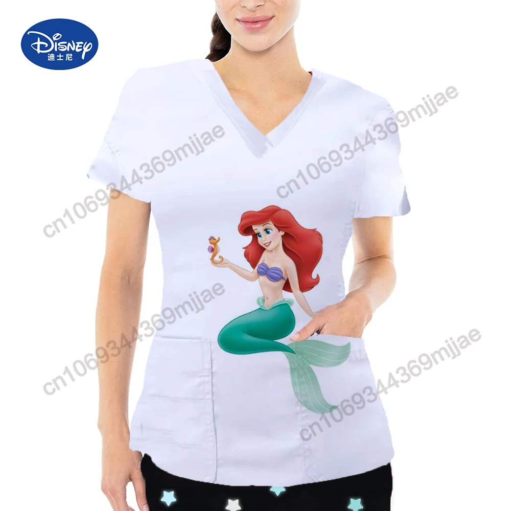 New V-neck Design Women\'s Clothes Cartoon Pattern Female T-shirts Large Pocket Tops for Women Short Sleeves Tops Free Shipping