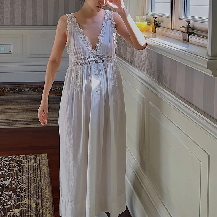 French Vintage Sleepwear Sexy Dress Summer Embroidery Court Style Pajamas Women Homewear Nightwear