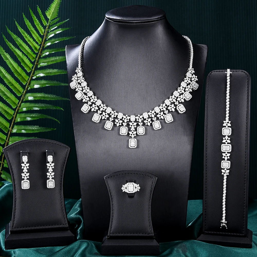 GODKI Famous Brand 4PCS Green CZ Luxury African Jewelry Set For Women Wedding Party Zircon Crystal Dubai Bridal Jewelry Set Gift