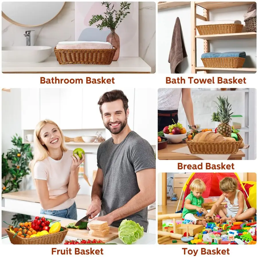 6 عبوات من سلال الخبز من الخيزران مقاس 15.8 بوصة سلة تقديم منسوجة للهدايا، صواني عرض مستطيلة من الخيزران للتخزين من أجل Bre #4