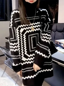 High Necked Knitted Sweater 2024 Winter New Temperament Elegant Versatile Warmth Long Sleeved Sweater for Women Commuting WLF777 2