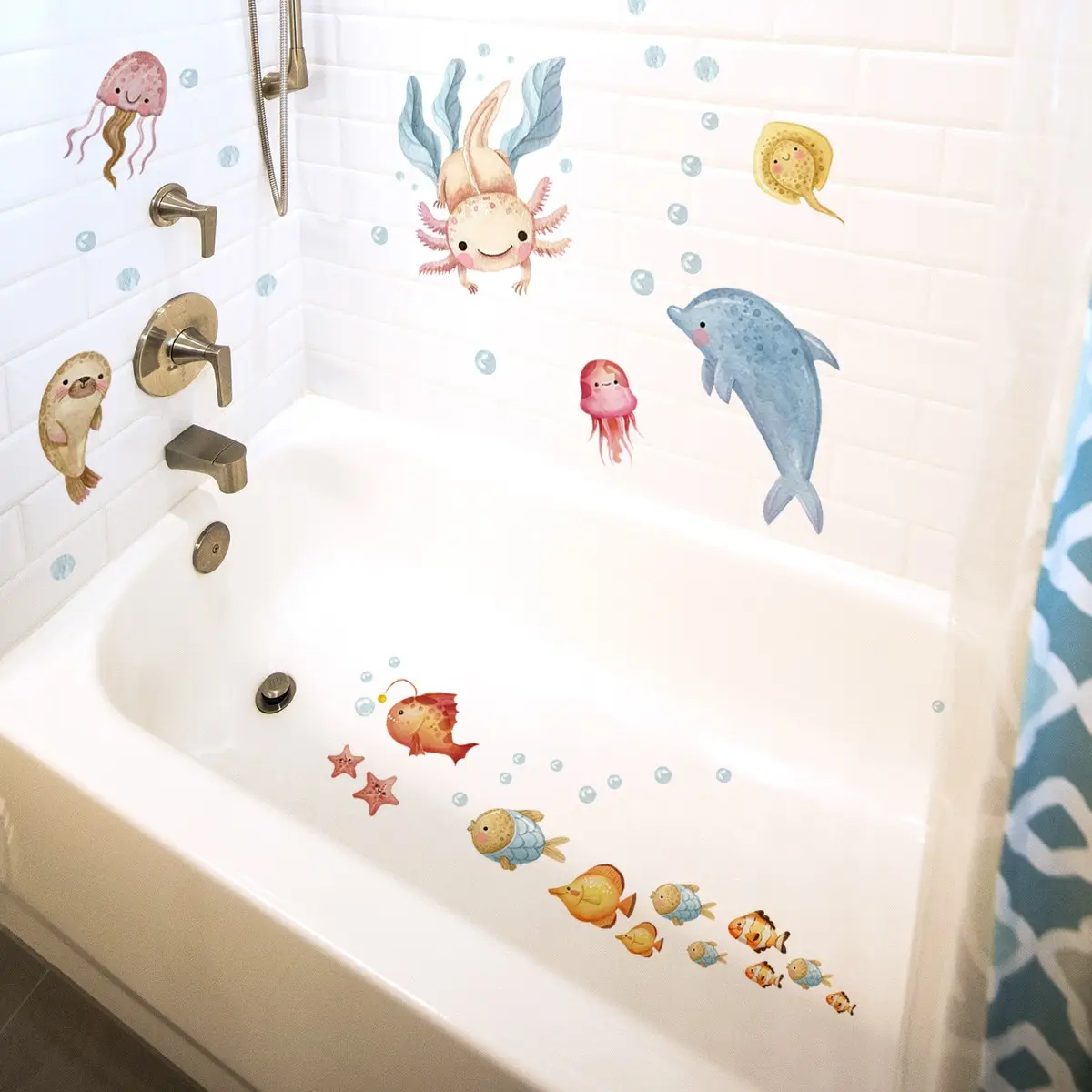 1 Pc Cute Underwater Animal Home Decoration Waterproof Wall Sticker Bathroom Decoration Sticker