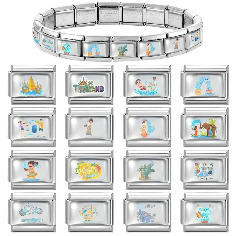 Y2K Wholesale Water Sprinkling Festival Colors Italian Charm Link Fit 9mm Stainless Steel Jewelry DIY Making Women Bracelet Gift