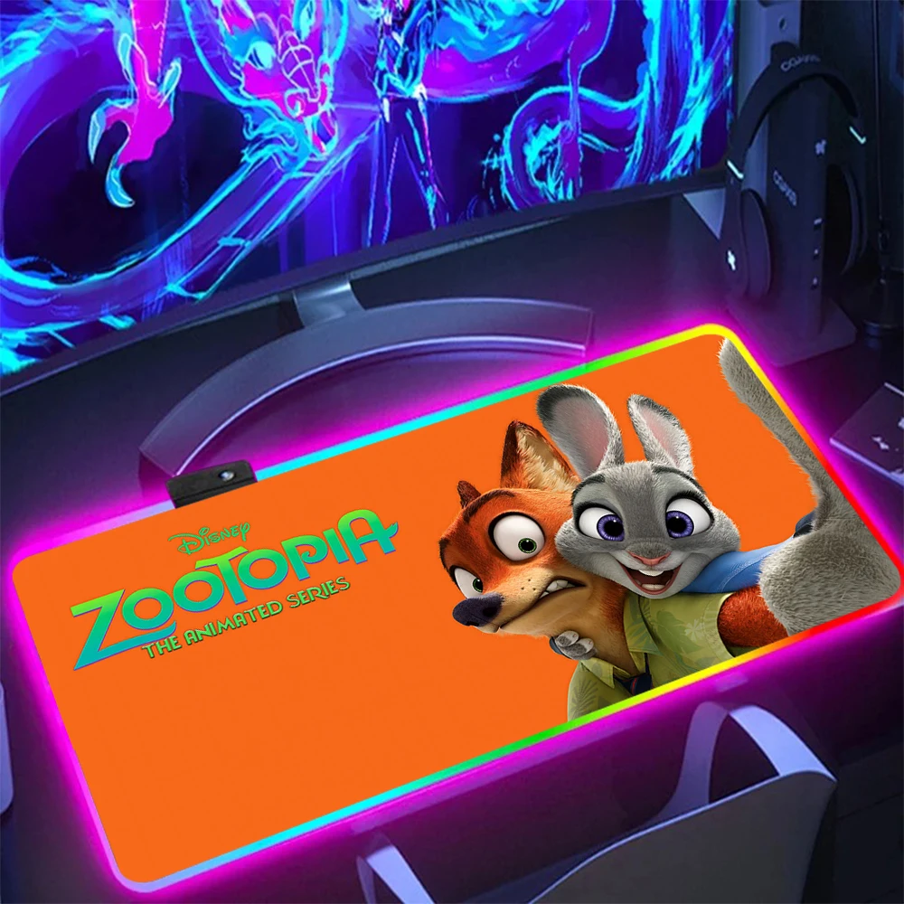 Disney Zootopia RGB Pc Gamer Keyboard Mouse Pad Mousepad LED Glowing Mouse Mats Rubber Gaming Computer Mausepad