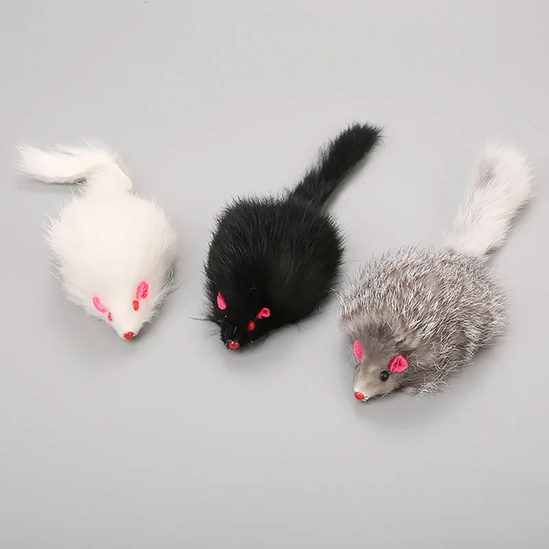 1 Stück Künstliche Maus Katzenspielzeug Langhaarige Schwanzmaus Weiches Echtes Kaninchenfell Plüsch Katzenspielzeug